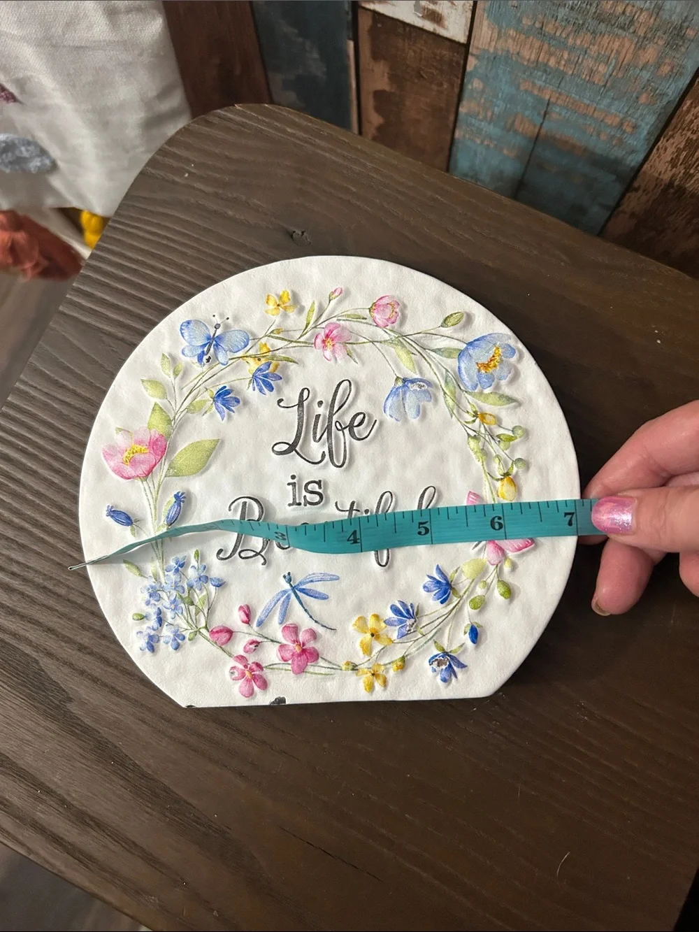 Life Is Beautiful Floral Round yard Plaque - Pastel Colors